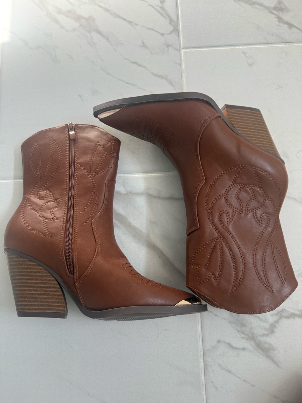 Womens Pink Lily Brown Cowboy Boots